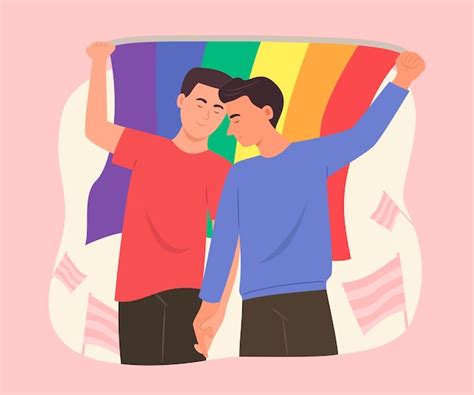 Casal De Gays Segurando A Bandeira Do Arco Ris Para A Ilustra O Do