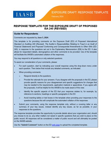 Iaasb Exposure Draft Proposed Isa 240 Revised Response Template Pdf Audit Financial Audit