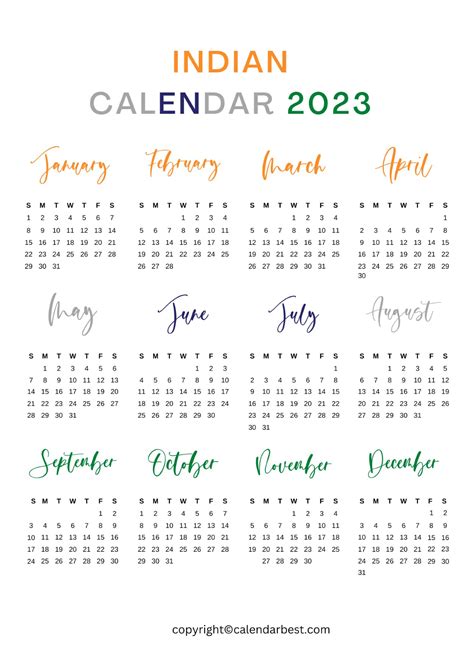 Printable Free Download Indian Calendar 2023 Template in PDF