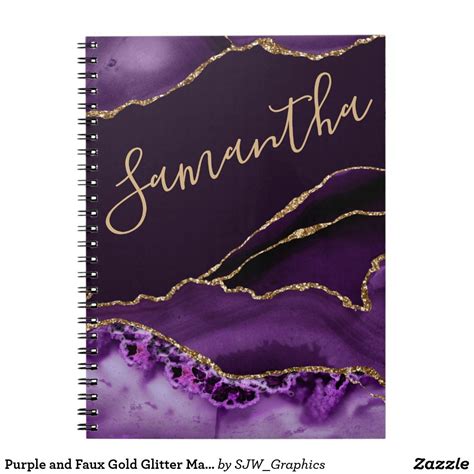 Purple And Faux Gold Glitter Marble Agate Notebook Zazzle In