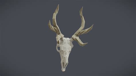 3d Model Deer Triangulated Lowpoly Skull With Simple Texture Vr Ar