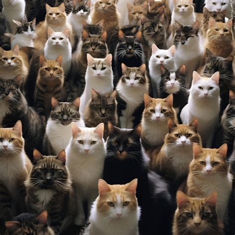 Un Grupo De Gatos Sentados Juntos Foto Premium