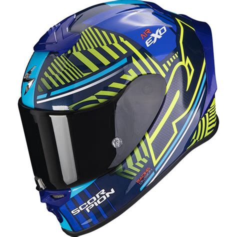 Casque Exo R Evo Air Victory Scorpion Bleu Jaune Fluo Moto Axxe Fr