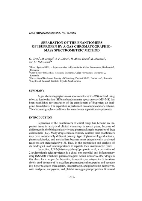 (PDF) Separation of the enantiomers of ibuprofen by a gas ...