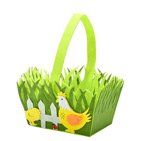 Lsljs Green Grass Easter Basket Easter Decorations Non Woven Felt Easter Eggs Basket With Bunny