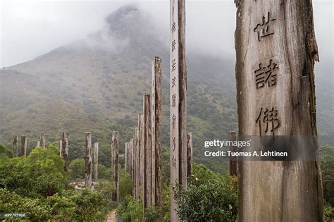 Chinese Writings On Wooden Steles Of Wisdom Path At The Lantau Island