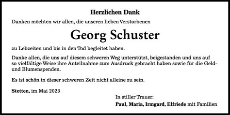 Traueranzeigen Von Georg Schuster Augsburger Allgemeine Zeitung