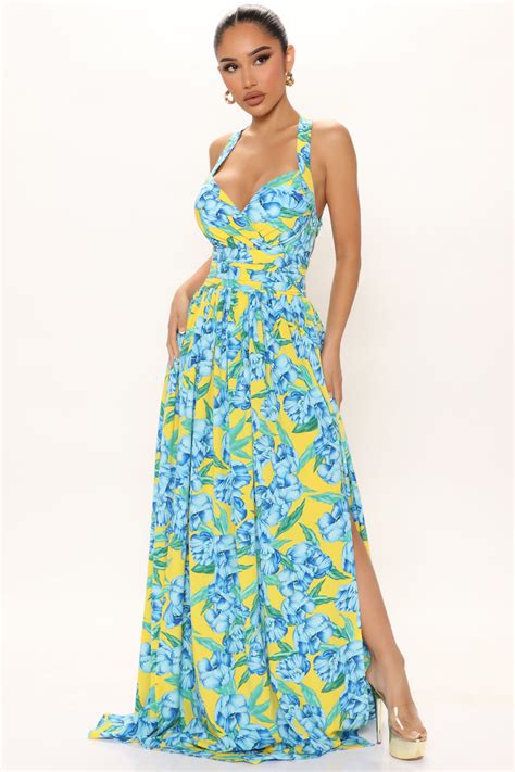 Next Baecation Maxi Dress Yellow Combo Fashion Nova Dresses