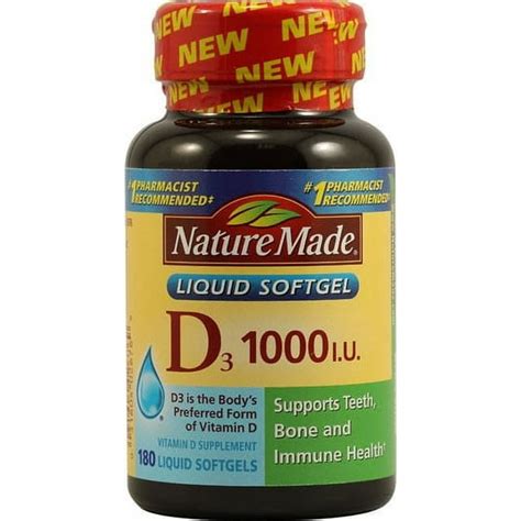 Nature Made Vitamin D3 1000 Iu Softgels 180 Ct For Teeth Bone Immune Health And Calcium