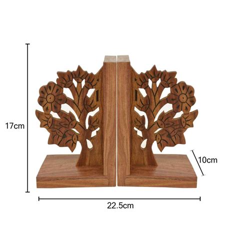 Hand Engraved Floral Design Book Ends In Sheesham Wood