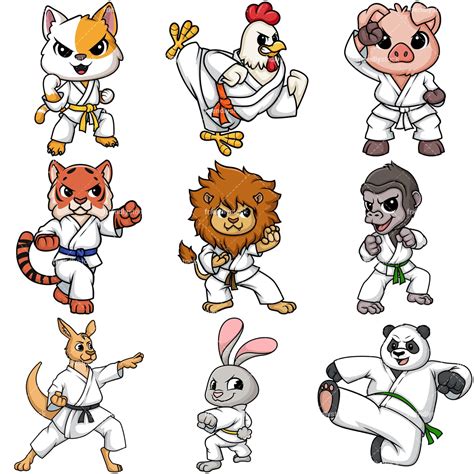 Animals Doing Karate Cartoon Vector Clipart - FriendlyStock