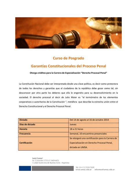 Curso De Posgrado Garantías Constitucionales Del Proceso Penal