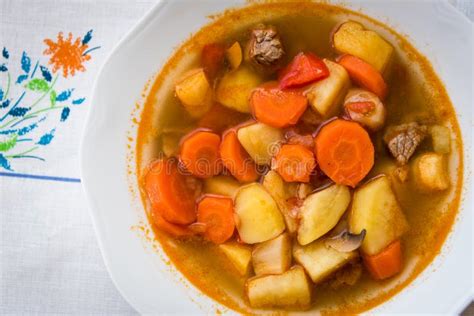 Traditional Hungarian Hot Goulash Soup Top View Stock Photo Image Of