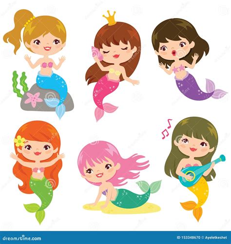 Colorful Mermaid Clipart Set Stock Vector Illustration Of Ocean