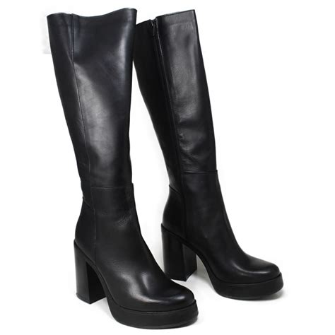 High Heels Boots Genuine Leather Black Made In Italy