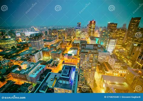 Vancouver, Canada - August 10, 2017: Aerial View of Downtown Vancouver Skyline at Night ...