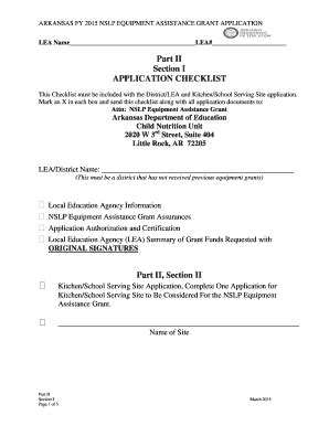 Fillable Online ARKANSAS FY 2015 NSLP EQUIPMENT ASSISTANCE GRANT