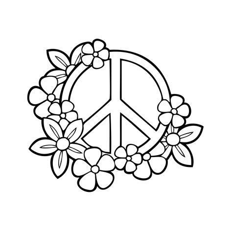 Peace Sign With Flowers Outline Original Freedom Belief Etsy