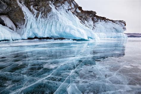 Rocks On Winter Baikal Lake Stock Photo Image Of Frost Beautiful