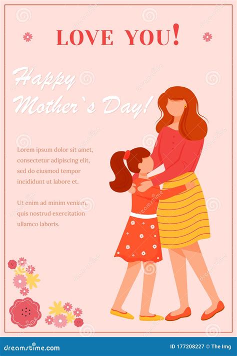 Happy Mothers Day Greeting Card Flat Vector Template Stock Vector