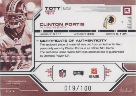 2008 Playoff Absolute Memorabilia Clinton Portis TOTT63 For Sale EBay