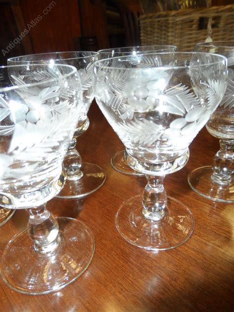 Antiques Atlas Set Of 6 Etched Edwardian Wine Glasses Rummers