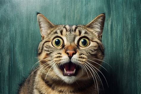 Funny Surprised Frightened Cat On Green Background Stock Illustration Illustration Of Shocked