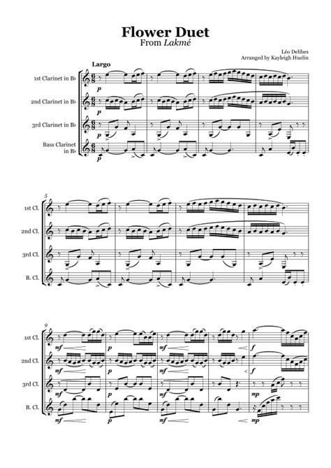 Flower Duet From Lakmé Delibes Clarinet Quartet Arr Kayleigh Huelin Sheet Music Léo