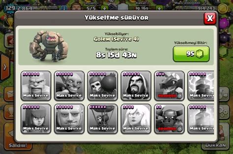 Clash of Clans 3400 kupalı 129 lvl şampiyon tüm güncellemeler yapılmış