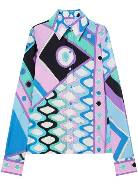 Pucci Vivara Print Satin Shirt Blue Farfetch