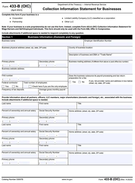 IRS Form 433 B 2022 Version Instructions Business Offer In Compromise