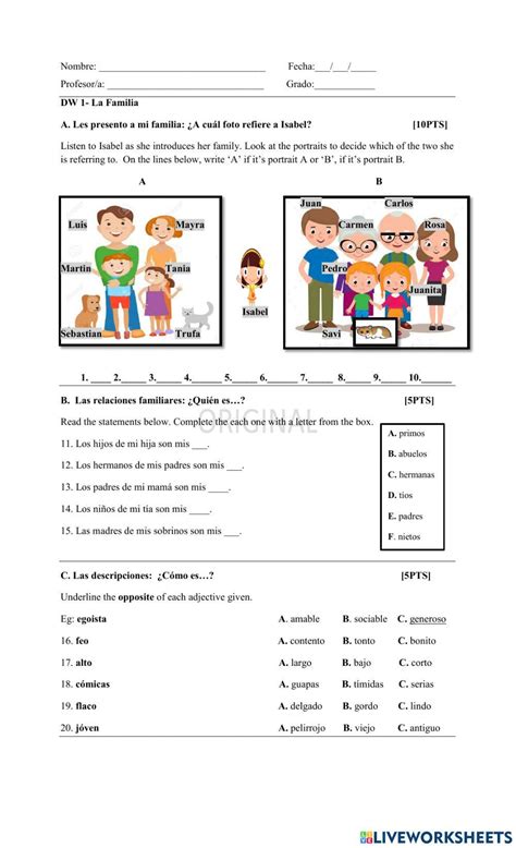 Profesora L. Gibson's Differentiated Worksheet 1-La Familia(Listening ...