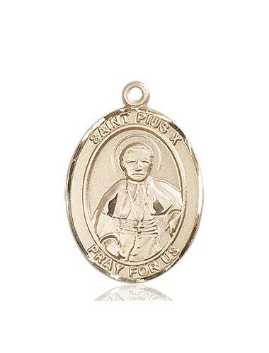 St Pius X Medal - 14 KT Gold - Large, Engravable - Catholic Saint Medals