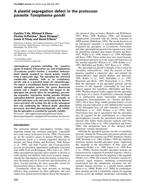 (PDF) A plastid segregation defect in the protozoan parasite Toxoplasma ...