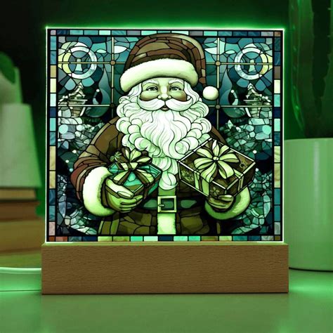 Santa Stained Glass Acrylic Plaque And Nightlight Santa Etsy