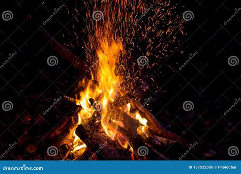 Beautiful Bonfire With Sparks Flying Upwards Stock Photo Image Of