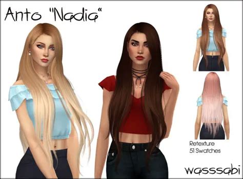 Wasssabi Sims Anto`s Nadia Hair Retextured Sims 4 Hairs