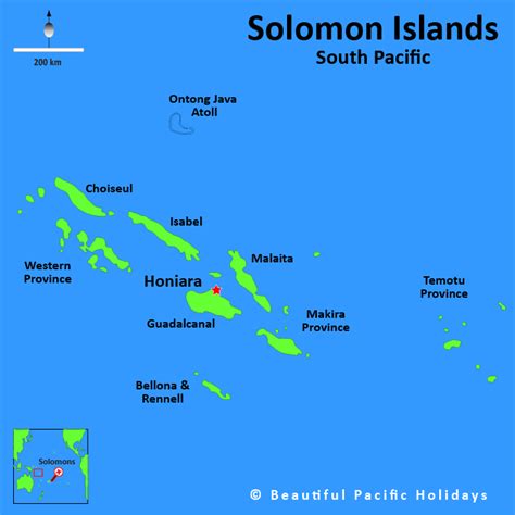 Map of The Solomon Islands in the South Pacific Islands