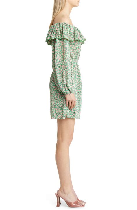 Asos Design Floral Plissé Off The Shoulder Long Sleeve Dress Nordstromrack