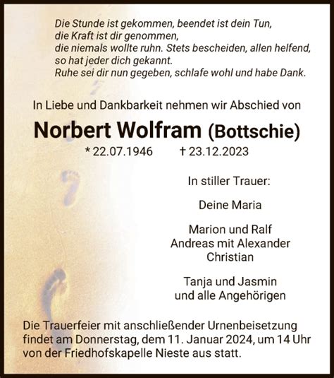 Traueranzeigen Von Norbert Wolfram Trauer HNA De