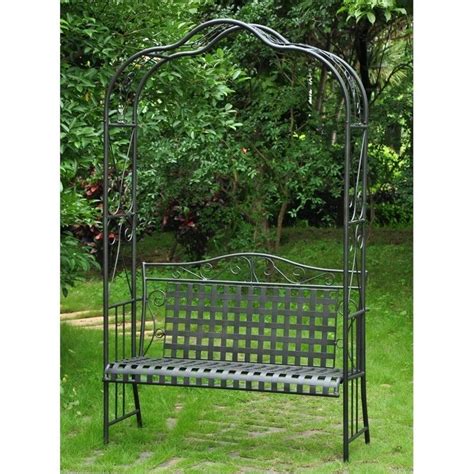 Wrought Iron Outdoor Arbor Bench In Antique Black 3468 Ep