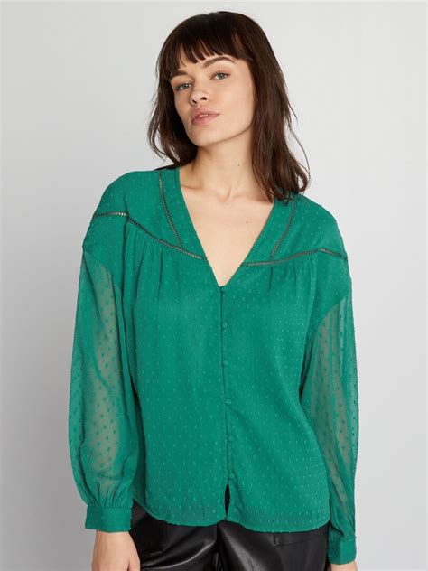 Blusa De Gasa Con Plumeti VERDE Kiabi 18 00