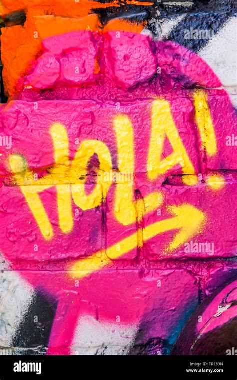 graffiti wall with the word hola! Stock Photo - Alamy