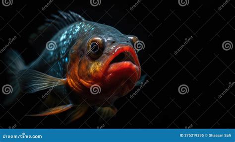 A Piranha Swimming In The Dark Sea Stock Illustration Illustration Of