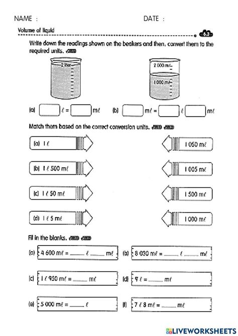 Volume Of Liquid Worksheet For Live Worksheets Worksheets Library