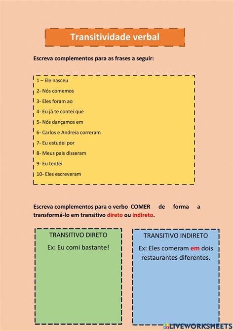 Transitividade Verbal Exerc Cios Pdf Retoedu