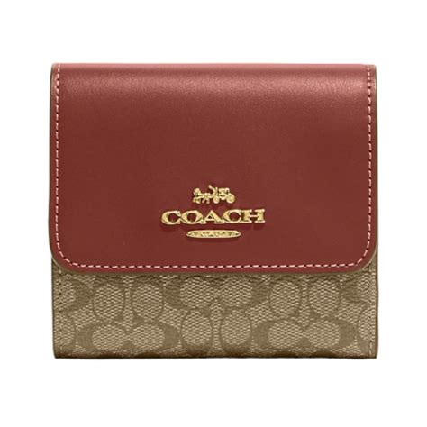 Coach Small Trifold Wallet Signature Khaki Teracotta Voilàid