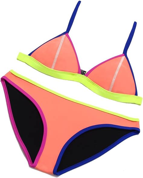 Damen Neoprene Bikini Sportlich Bunt Badebekleidung Mit Verstellbar