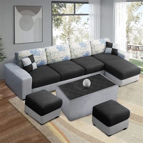 Furny Florida Seater Fabric Rhs L Shape Sofa Set With Centre Table