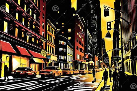 Illustration of a Street in New York City at Night Stock Illustration ...